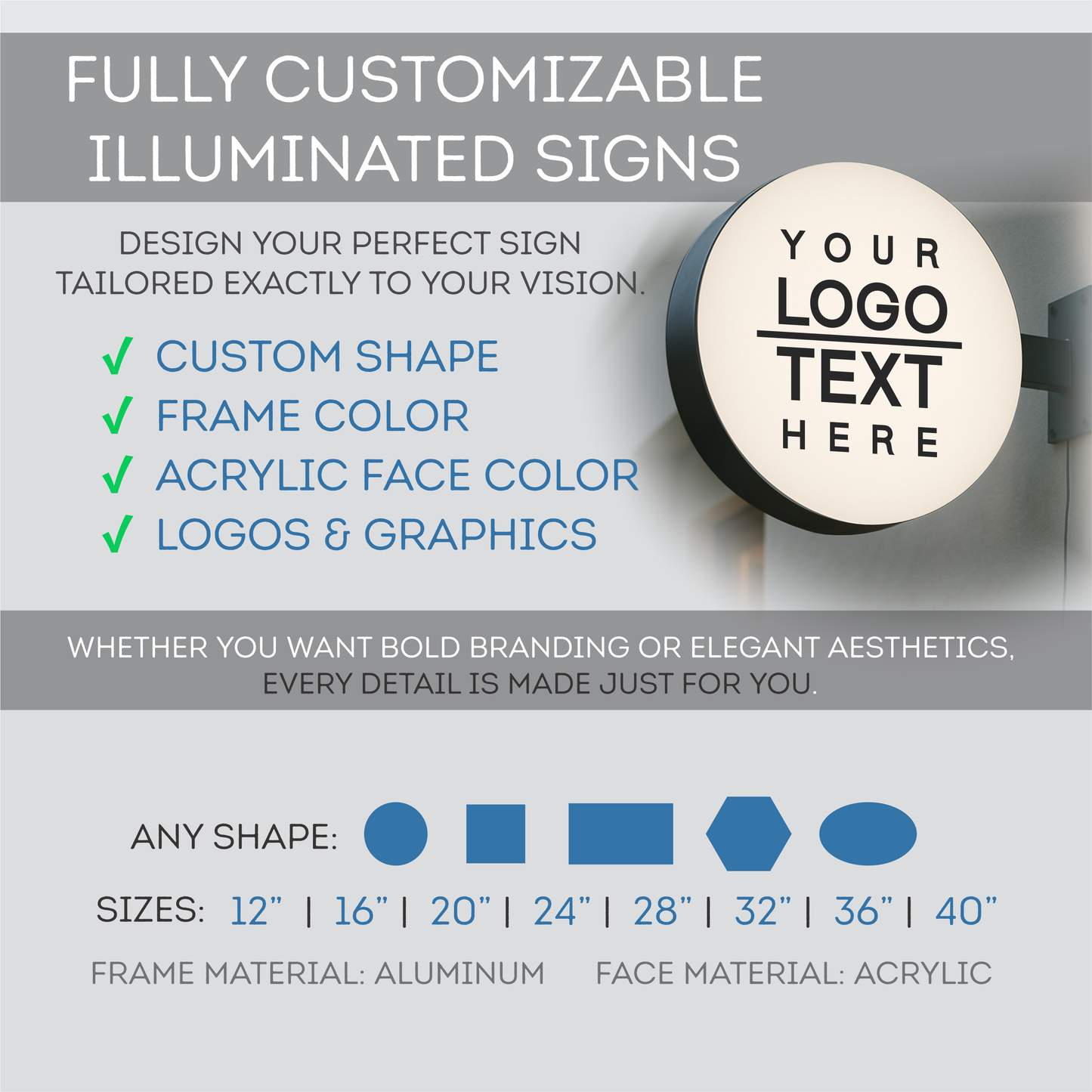 Custom Double-Sided Square Blade Sign - Personalized Illuminated Storefront Sign