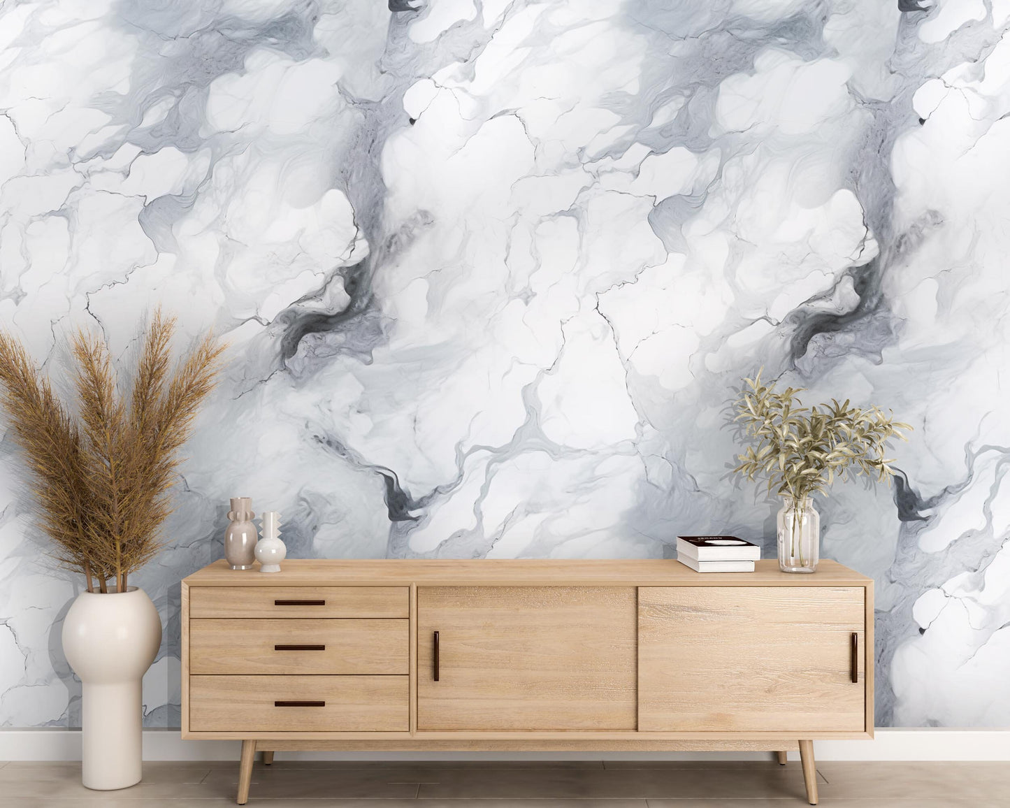 Removable Wallpaper, Gray and White Marble - Peel & Stick, Reusable, Self Adhesive, 26 Inch Fixed Panels, Easy Install, Seamless