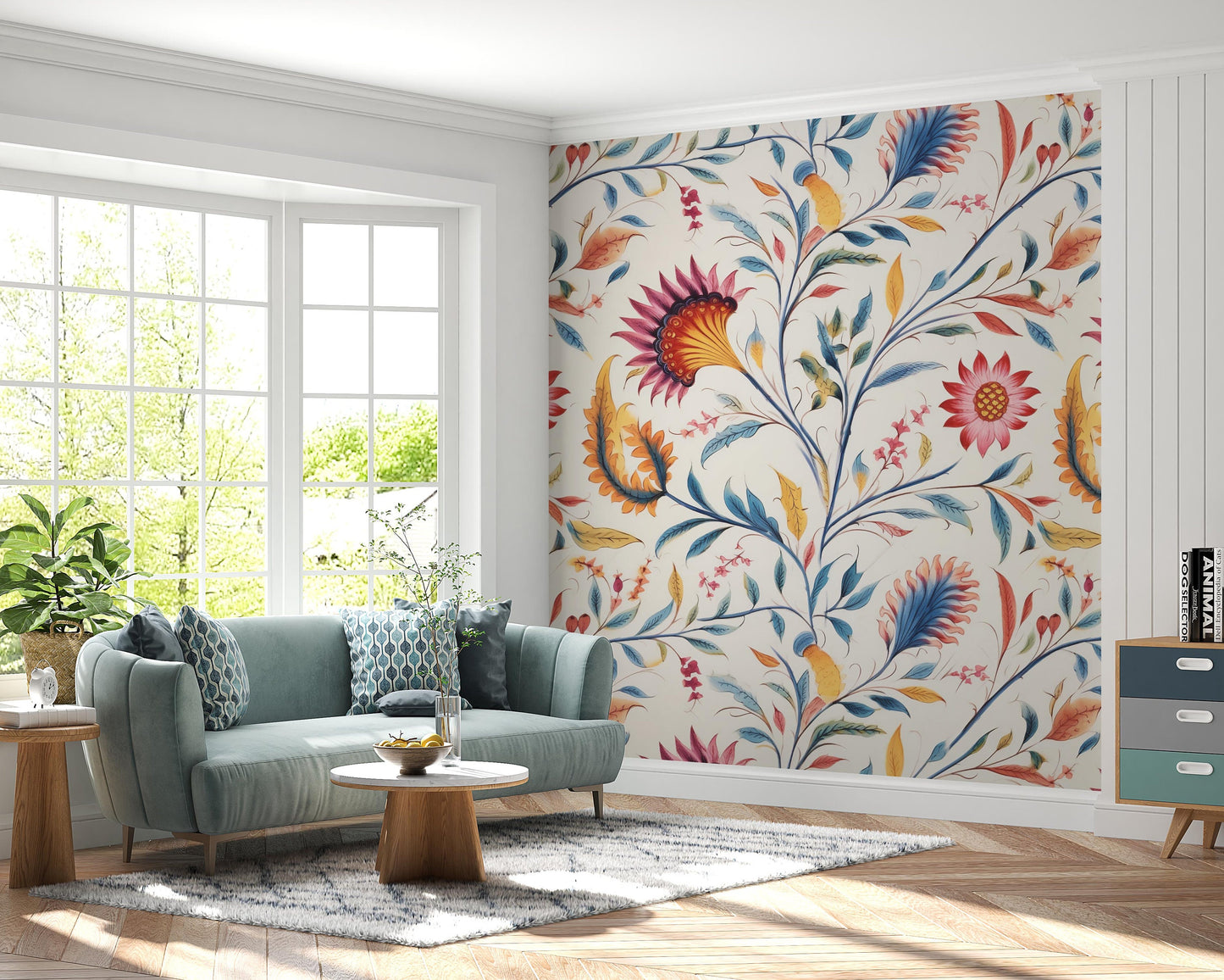 Removable Wallpaper, Colorful Floral - Custom Printed, Peel & Stick, Reusable, Self Adhesive, 26 Inch Fixed Panels, Easy Install, Seamless