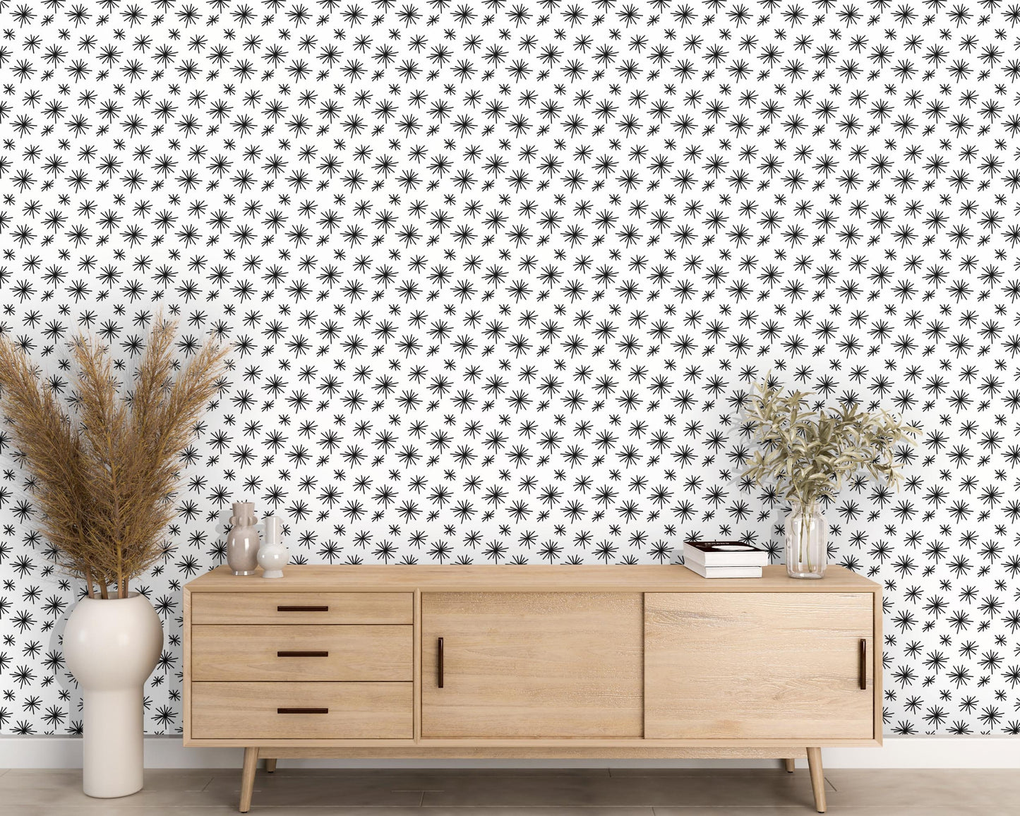 Removable Wallpaper, Black and White Shape Style - Peel & Stick, Reusable, Self Adhesive, 26 Inch Fixed Panels Easy Install, Seamless