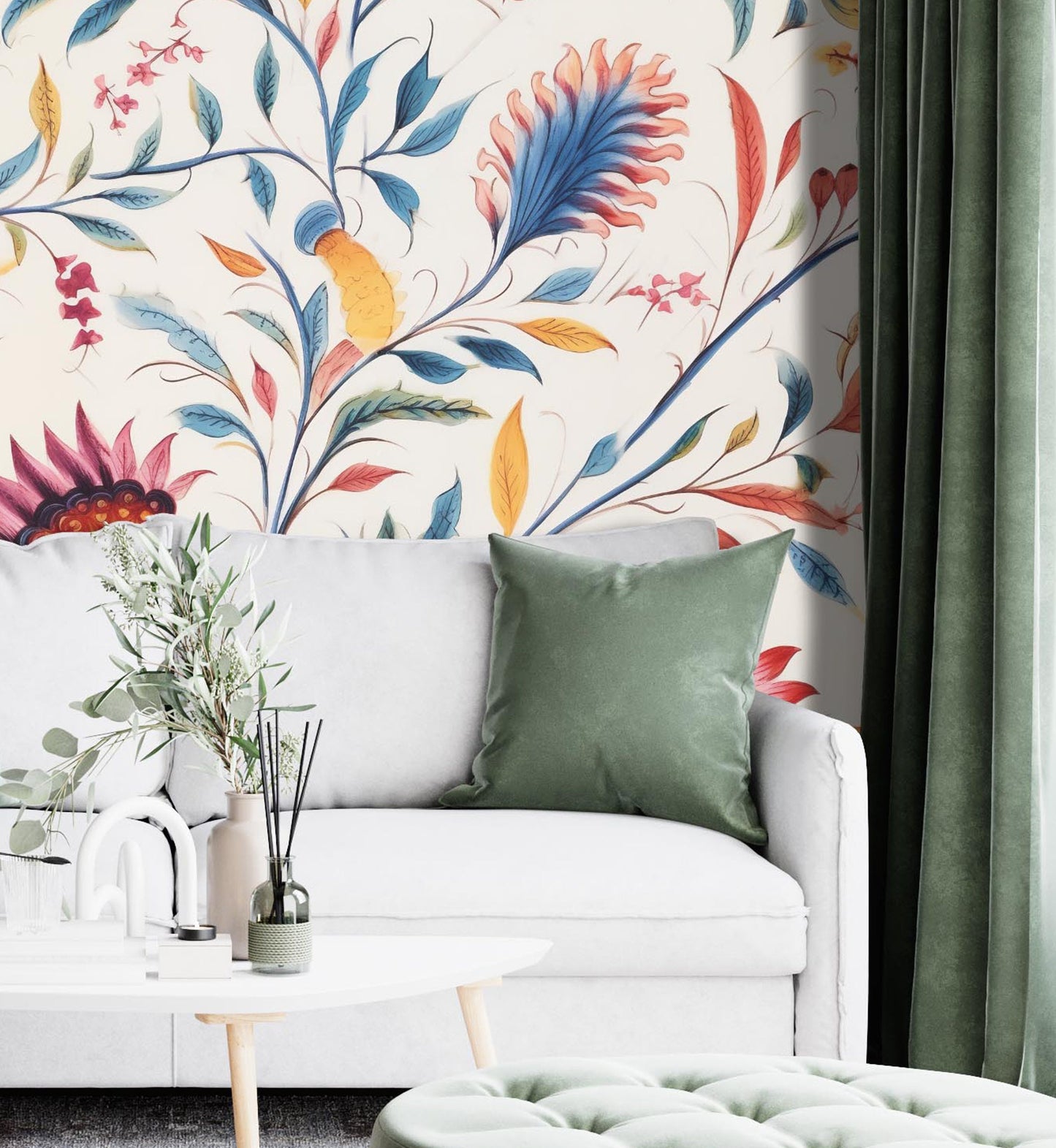 Removable Wallpaper, Colorful Floral - Custom Printed, Peel & Stick, Reusable, Self Adhesive, 26 Inch Fixed Panels, Easy Install, Seamless