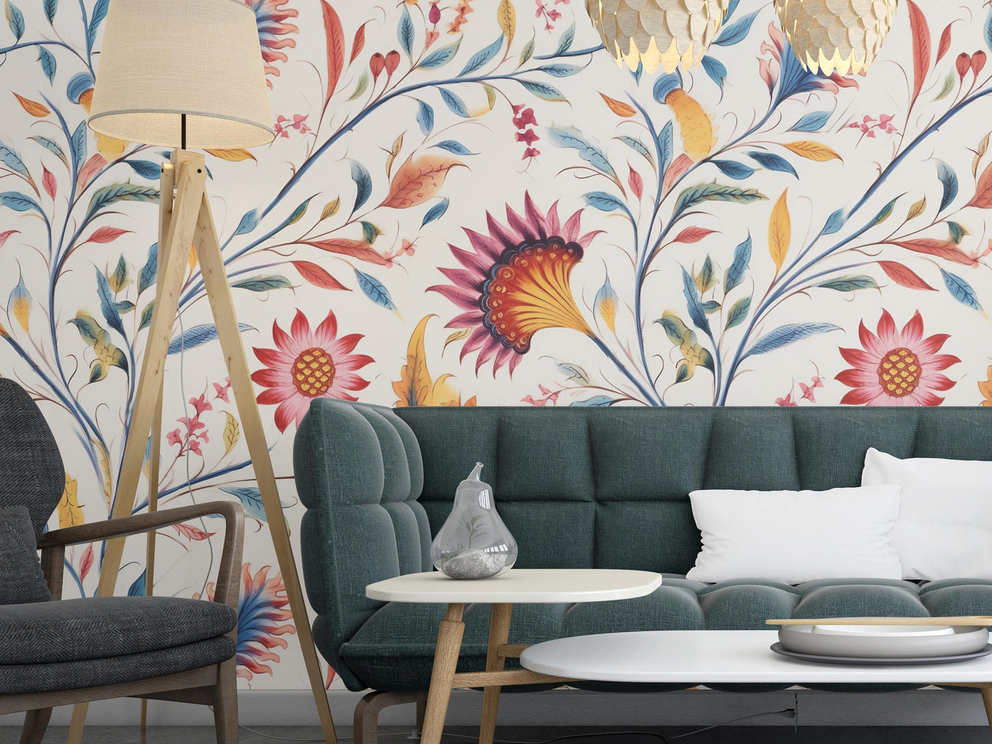 Removable Wallpaper, Colorful Floral - Custom Printed, Peel & Stick, Reusable, Self Adhesive, 26 Inch Fixed Panels, Easy Install, Seamless
