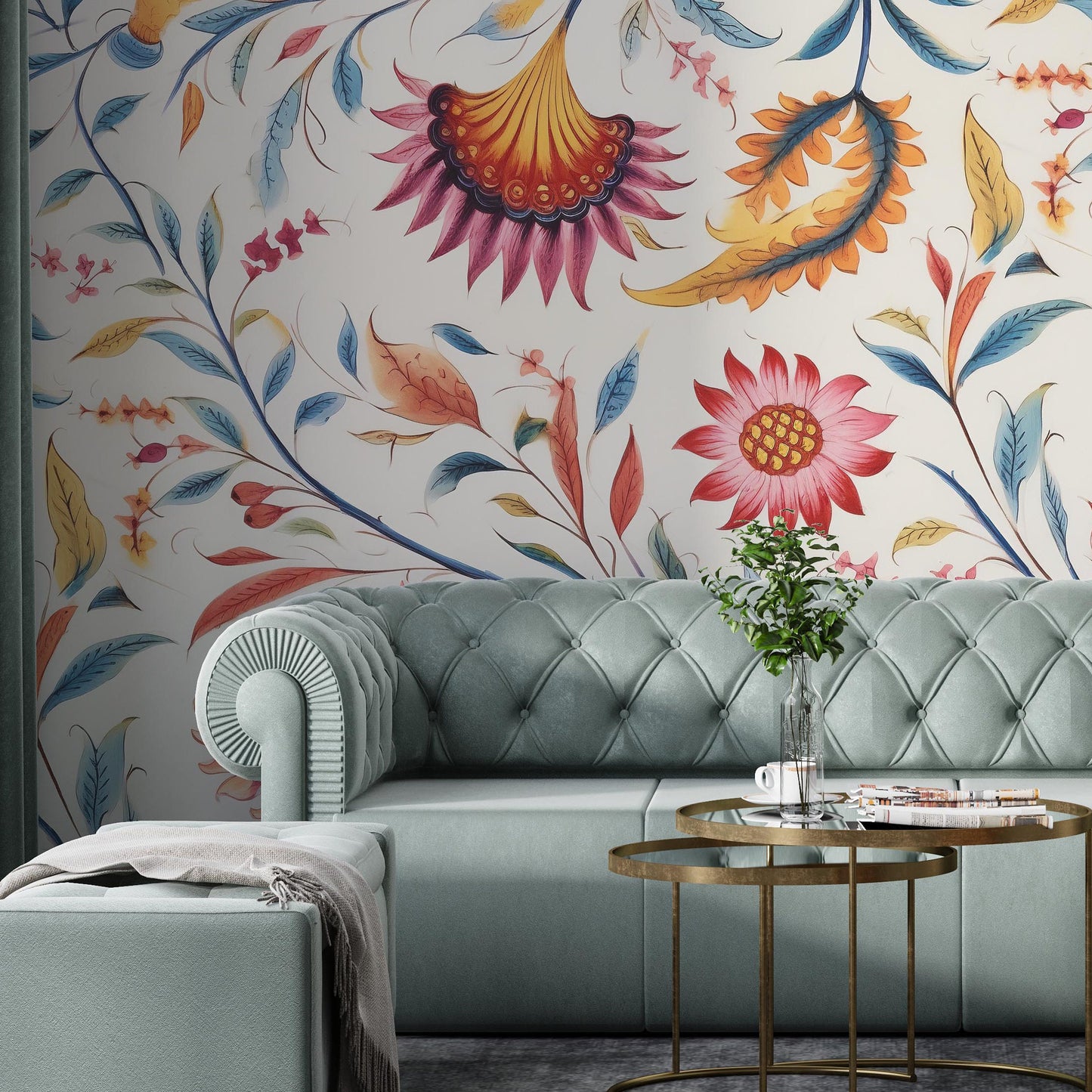 Removable Wallpaper, Colorful Floral - Custom Printed, Peel & Stick, Reusable, Self Adhesive, 26 Inch Fixed Panels, Easy Install, Seamless