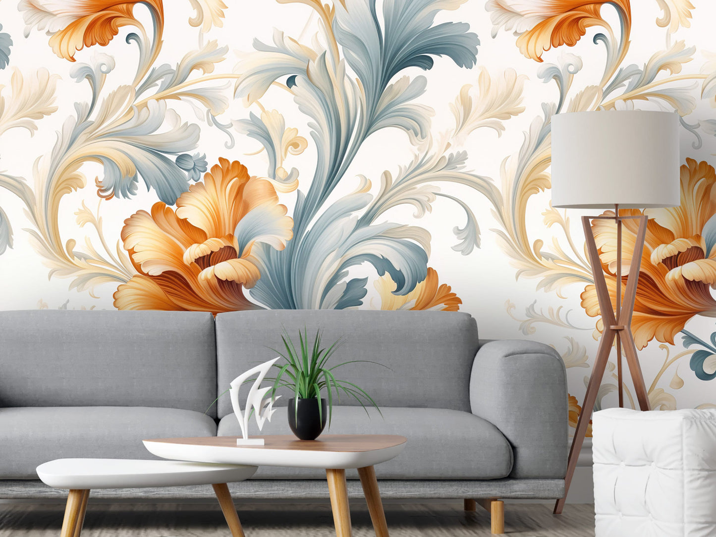 Removable Wallpaper, Cute Floral Orange Flower - Peel & Stick, Reusable, Self Adhesive, 26" Panels, Easy Install, Seamless
