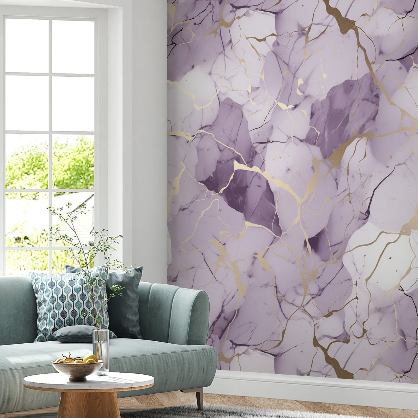 Removable Wallpaper, Purple and Gold Marble - Peel & Stick, Reusable, Self Adhesive, 26" Panels, Easy Install, Seamless