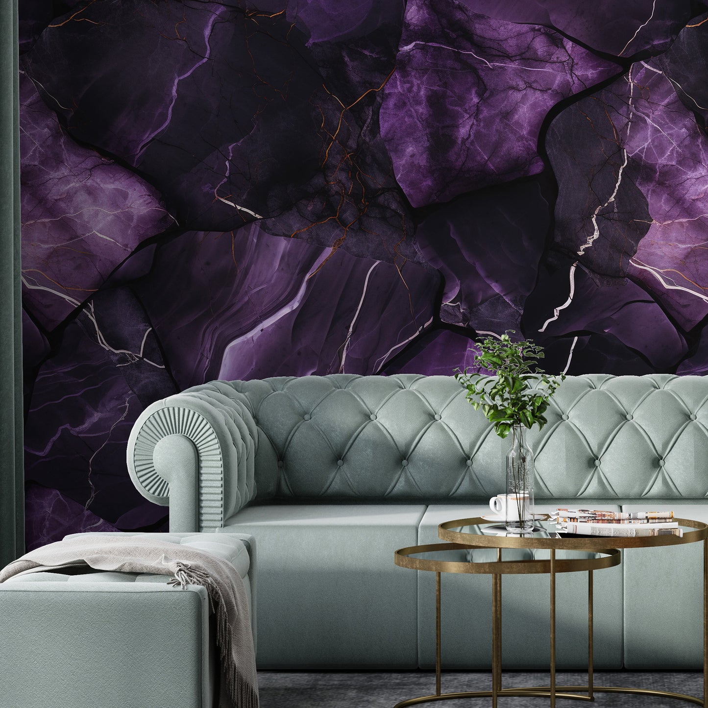 Removable Wallpaper, Black and Dark Purple Marble - Peel & Stick, Reusable, Home Decor Self Adhesive, 26" Panels, Easy Install, Seamless