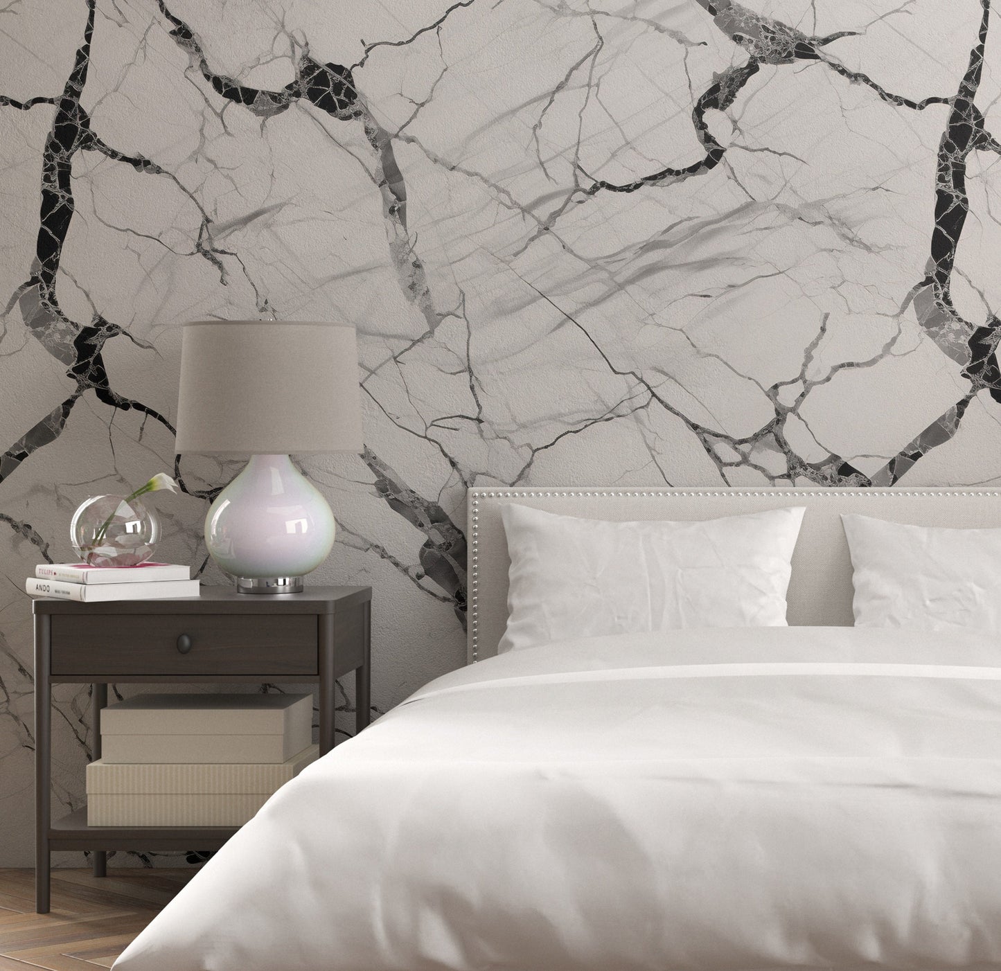 Removable Wallpaper, Marble Design White and Black Marble - Peel & Stick, Reusable, Self Adhesive, 26" Panels, Easy Install, Seamless