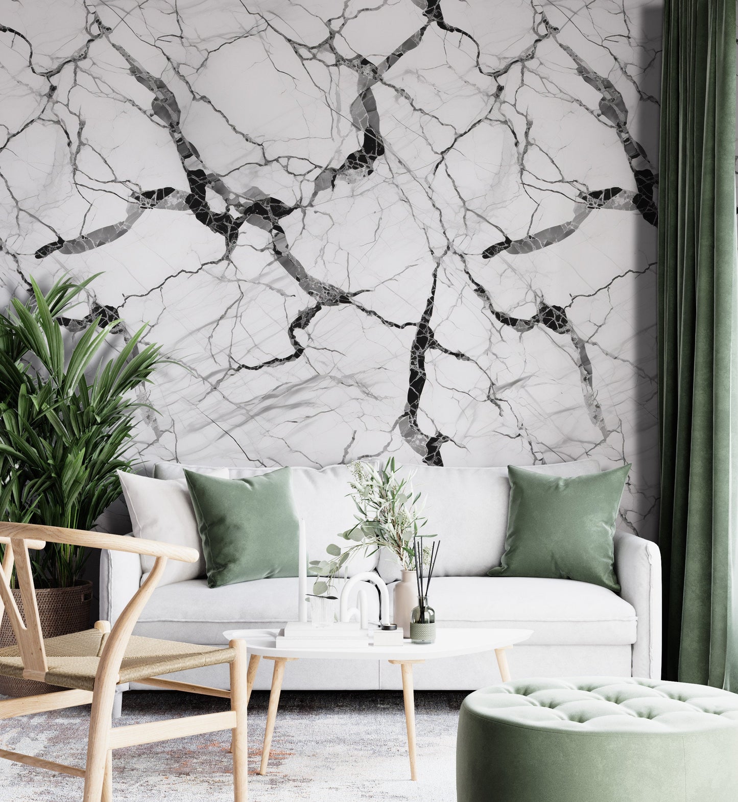 Removable Wallpaper, Marble Design White and Black Marble - Peel & Stick, Reusable, Self Adhesive, 26" Panels, Easy Install, Seamless