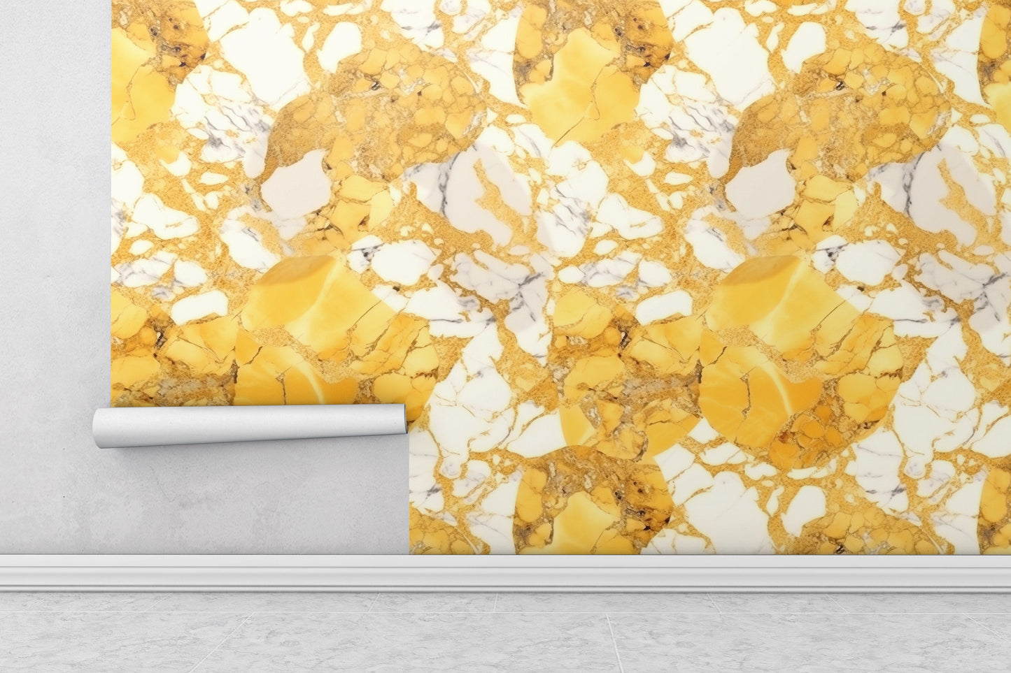 Removable Wallpaper, Yellow Marble Design - Peel & Stick, Reusable, Self Adhesive, 26" Panels, Easy Install, Seamless