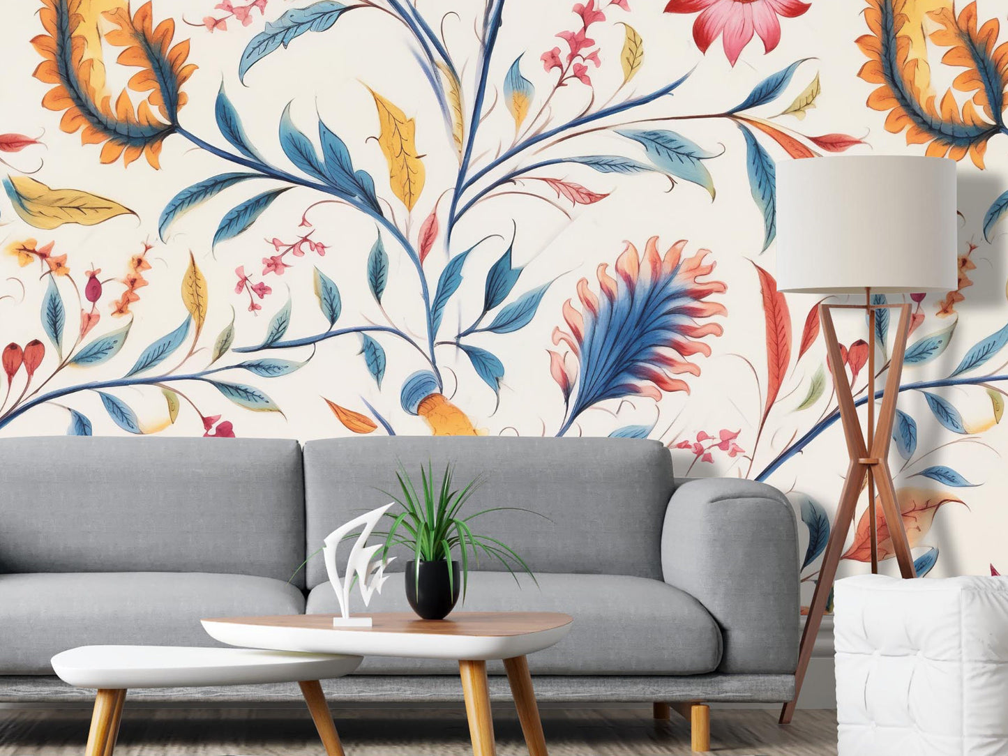 Removable Wallpaper, Colorful Floral - Custom Printed, Peel & Stick, Reusable, Self Adhesive, 26 Inch Fixed Panels, Easy Install, Seamless