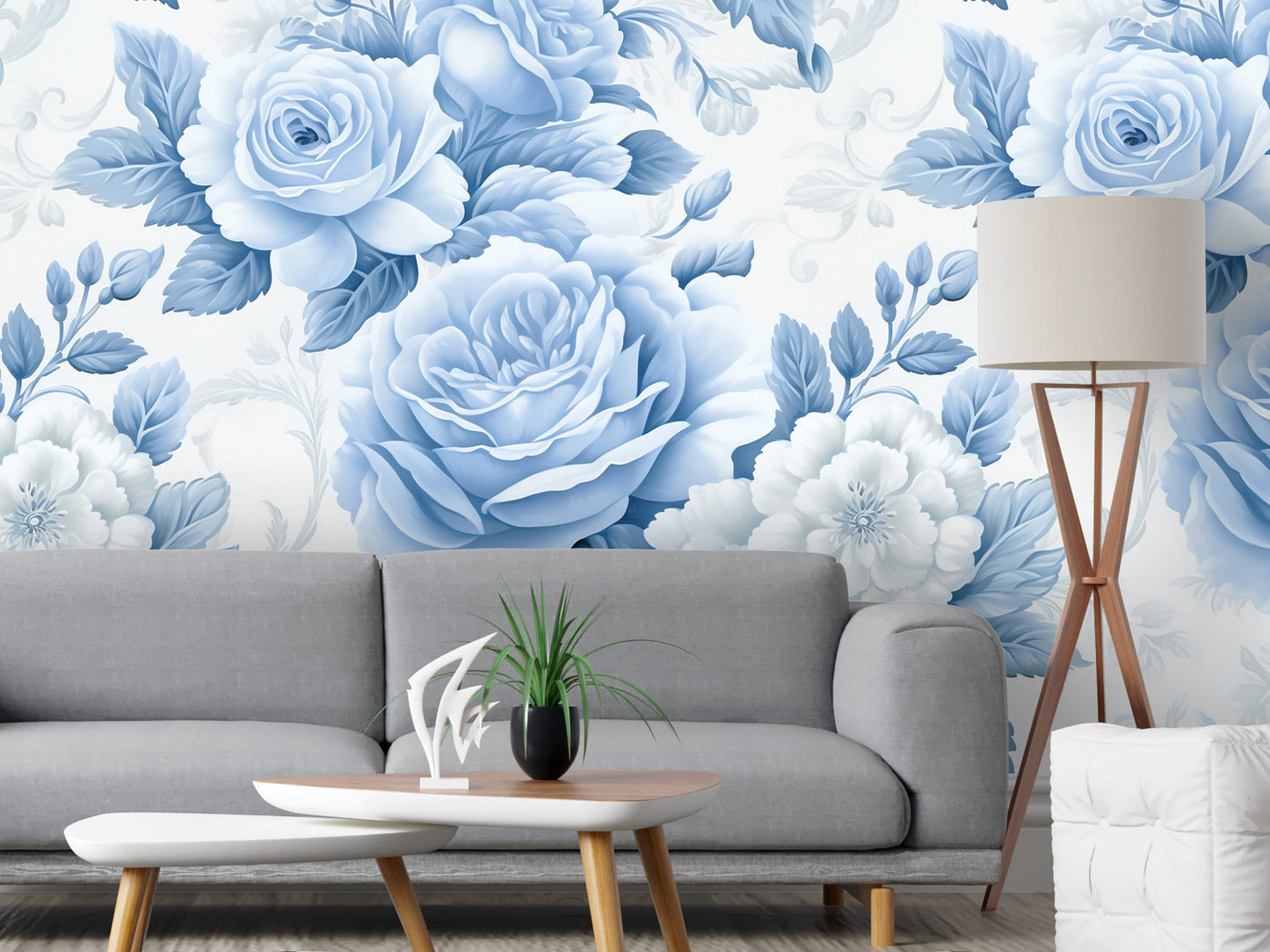 Removable Wallpaper, Blue Cute Floral - Peel & Stick, Reusable, Self Adhesive, 26" Panels, Easy Install, Seamless