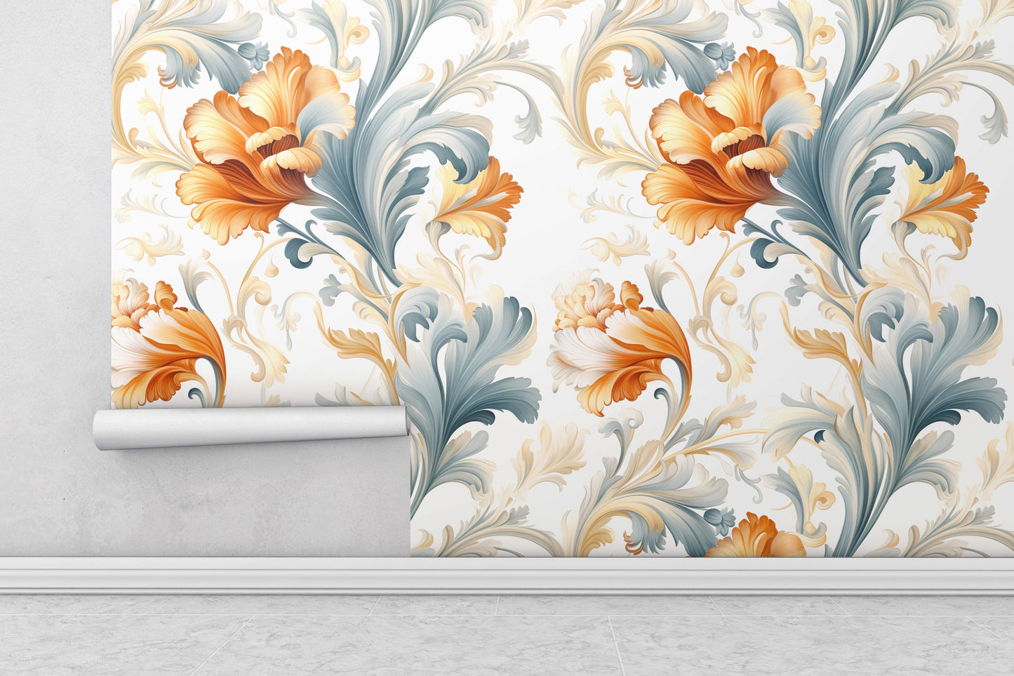 Removable Wallpaper, Cute Floral Orange Flower - Peel & Stick, Reusable, Self Adhesive, 26" Panels, Easy Install, Seamless
