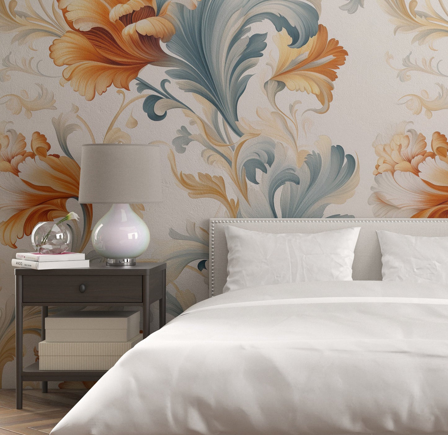 Removable Wallpaper, Cute Floral Orange Flower - Peel & Stick, Reusable, Self Adhesive, 26" Panels, Easy Install, Seamless