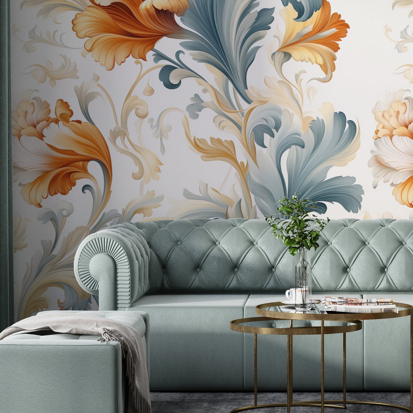 Removable Wallpaper, Cute Floral Orange Flower - Peel & Stick, Reusable, Self Adhesive, 26" Panels, Easy Install, Seamless