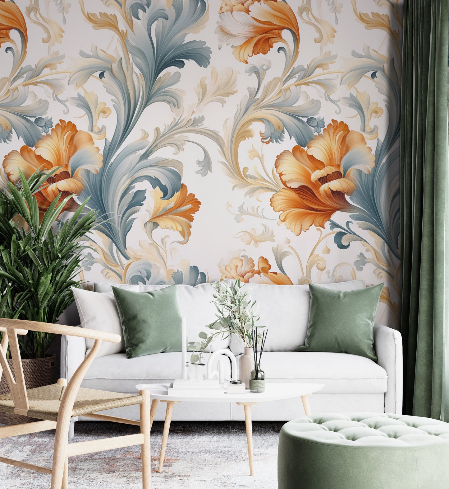 Removable Wallpaper, Cute Floral Orange Flower - Peel & Stick, Reusable, Self Adhesive, 26" Panels, Easy Install, Seamless