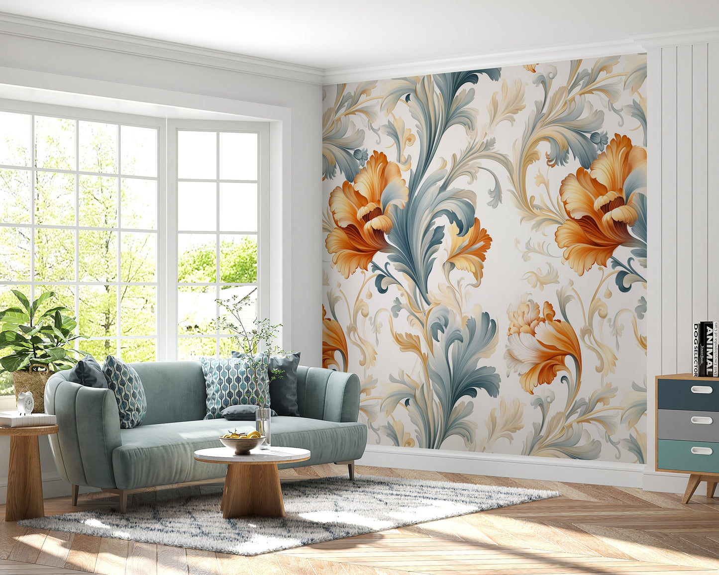 Removable Wallpaper, Cute Floral Orange Flower - Peel & Stick, Reusable, Self Adhesive, 26" Panels, Easy Install, Seamless