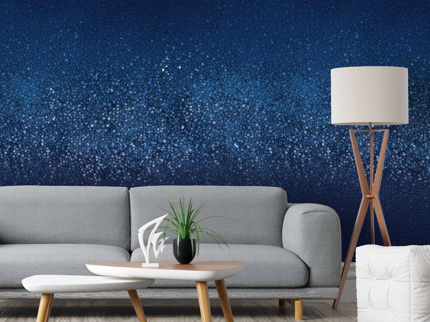 Removable Wallpaper, Blue Glitters Design - Peel & Stick, Reusable, Self Adhesive, 26" Panels, Easy Install, Seamless - Vaha Visuals