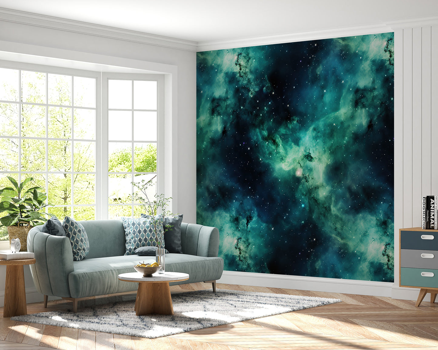 Removable Wallpaper, Green and Blue Beautiful Galaxy Design - Peel & Stick, Reusable, Self Adhesive, 26" Panels, Easy Install, Seamless