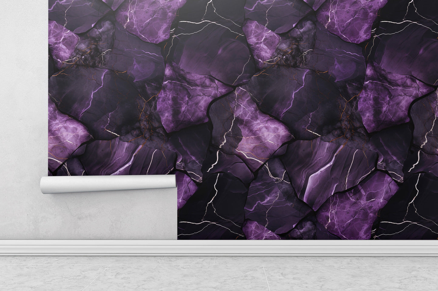 Removable Wallpaper, Black and Dark Purple Marble - Peel & Stick, Reusable, Home Decor Self Adhesive, 26" Panels, Easy Install, Seamless