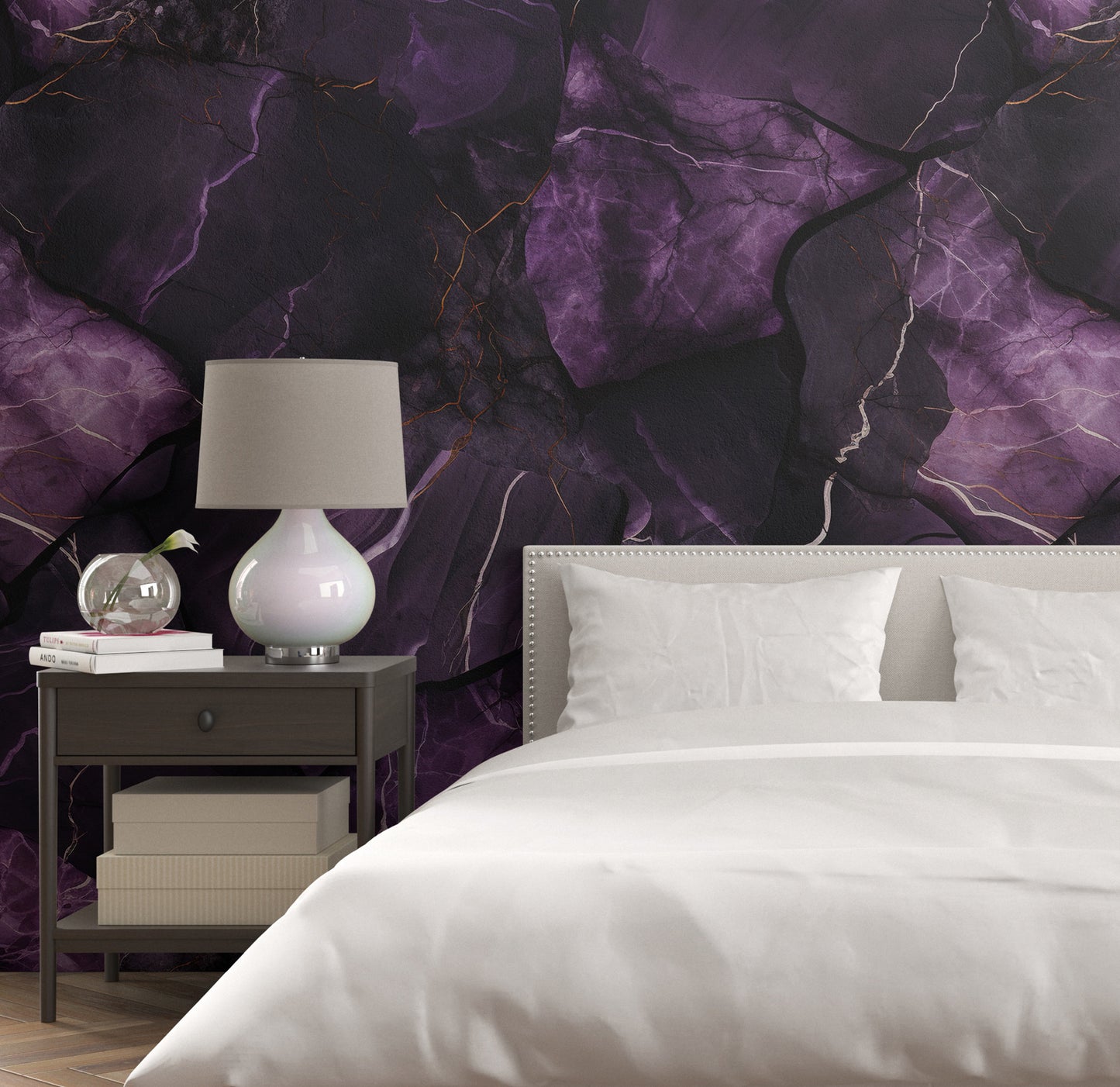 Removable Wallpaper, Black and Dark Purple Marble - Peel & Stick, Reusable, Home Decor Self Adhesive, 26" Panels, Easy Install, Seamless