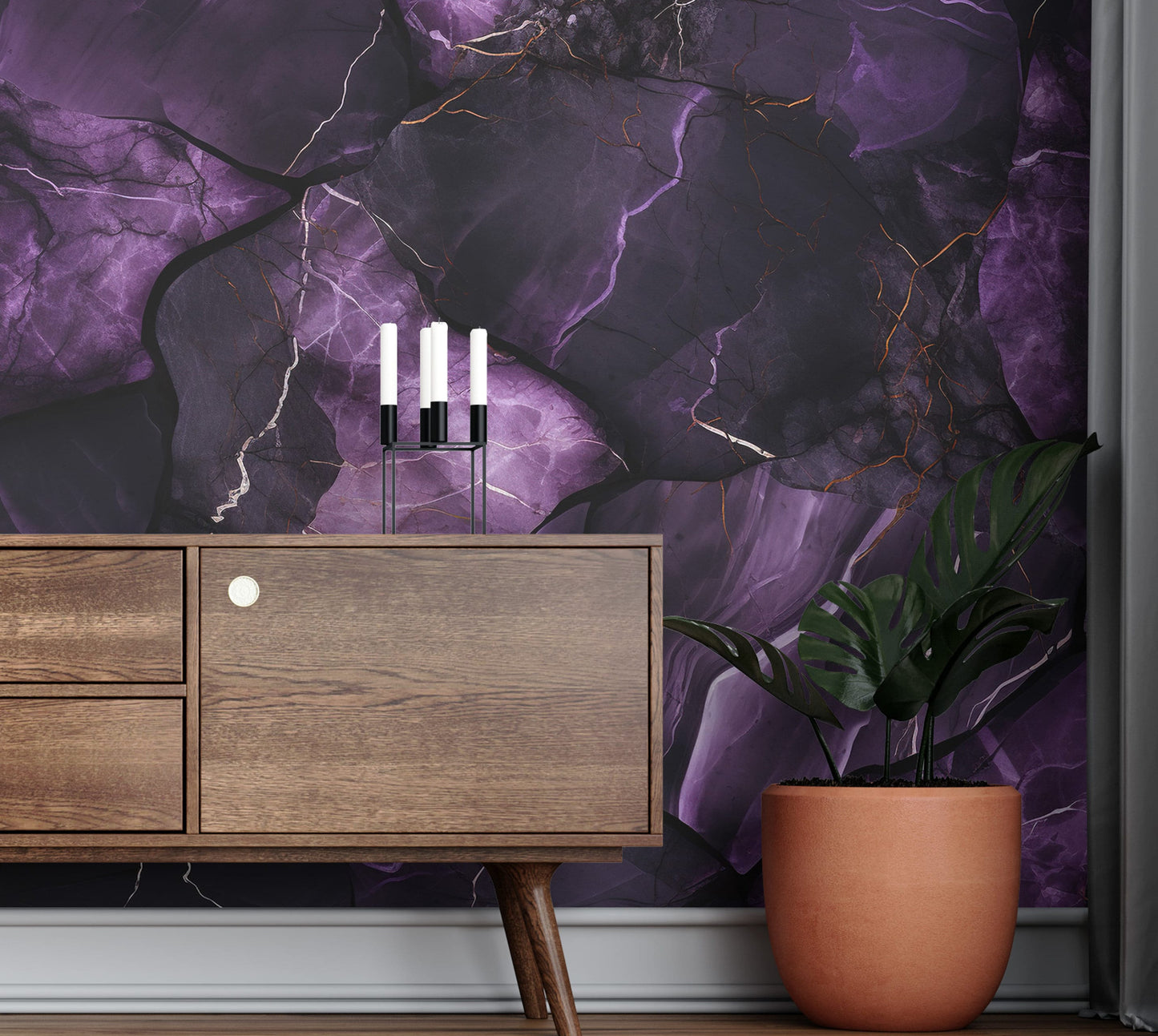 Removable Wallpaper, Black and Dark Purple Marble - Peel & Stick, Reusable, Home Decor Self Adhesive, 26" Panels, Easy Install, Seamless