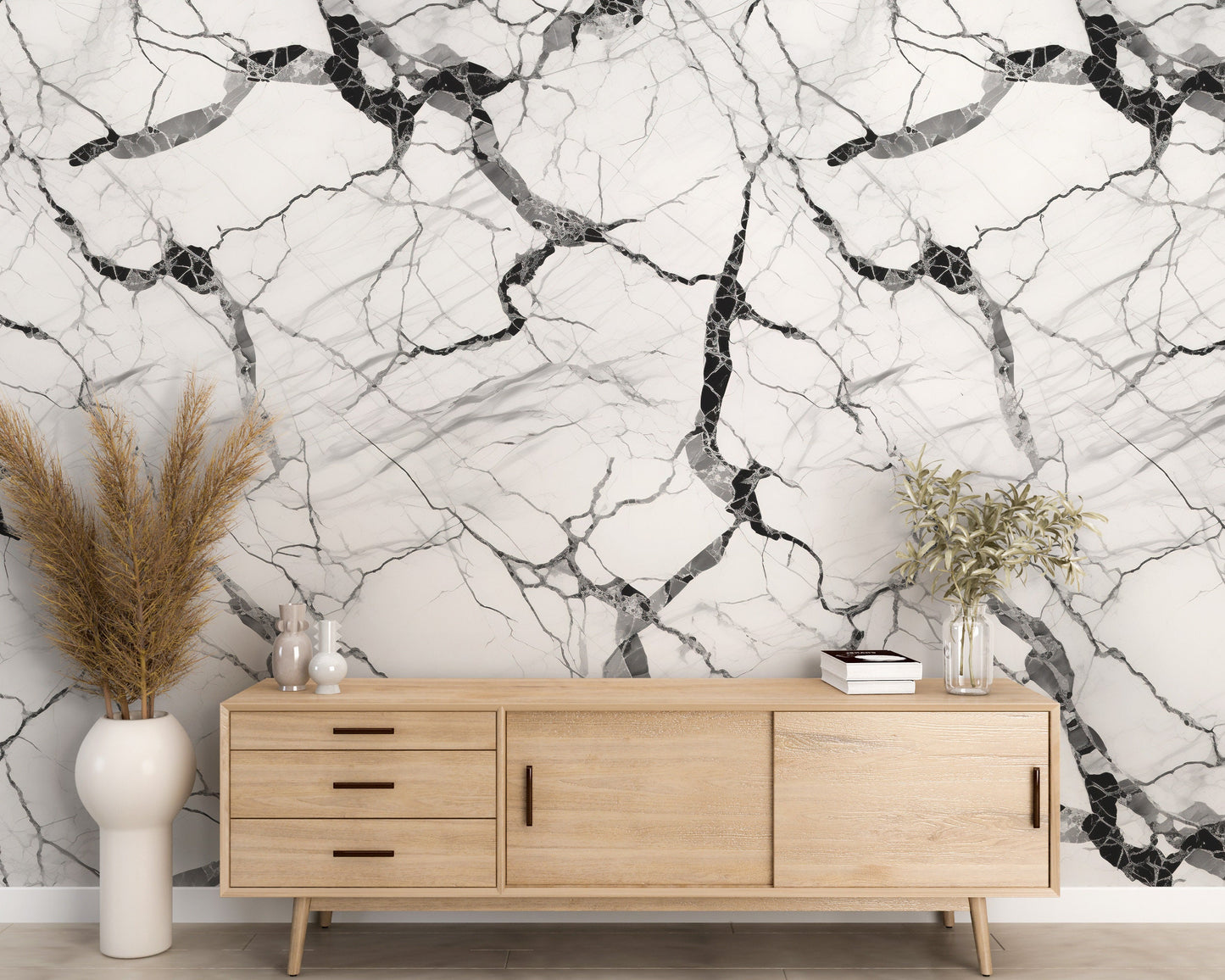 Removable Wallpaper, Marble Design White and Black Marble - Peel & Stick, Reusable, Self Adhesive, 26" Panels, Easy Install, Seamless