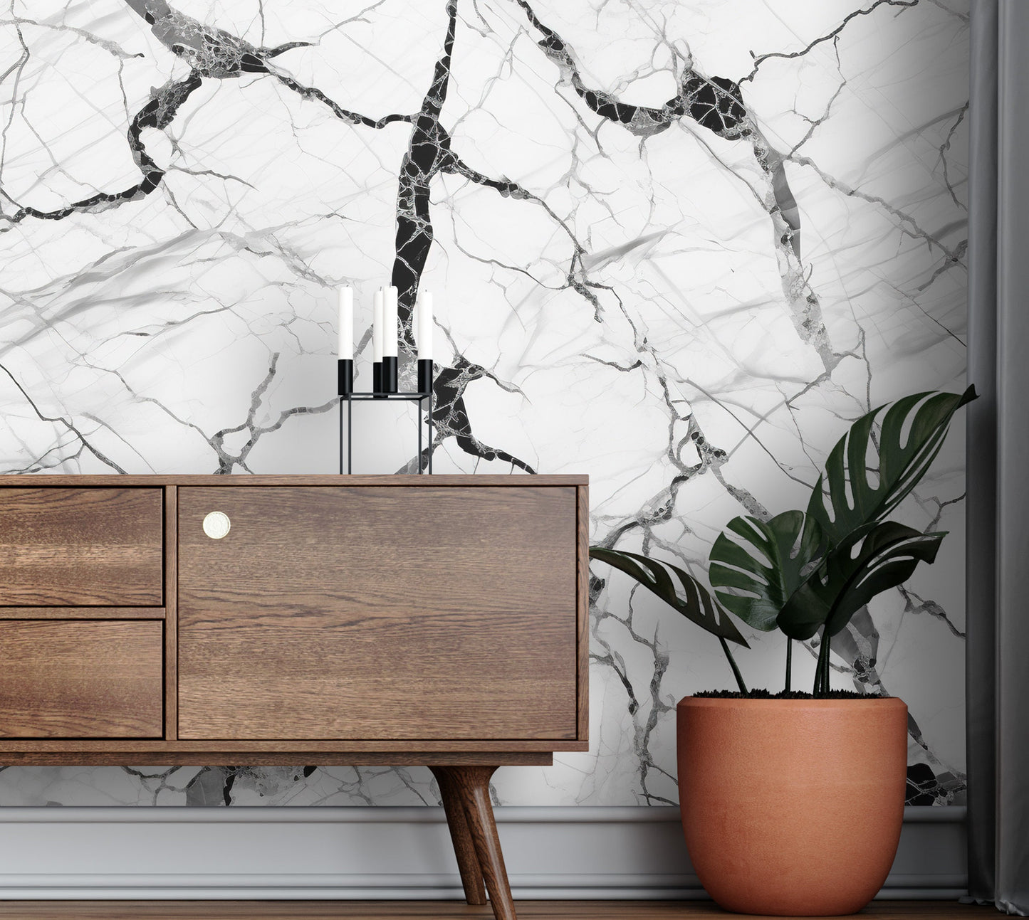 Removable Wallpaper, Marble Design White and Black Marble - Peel & Stick, Reusable, Self Adhesive, 26" Panels, Easy Install, Seamless