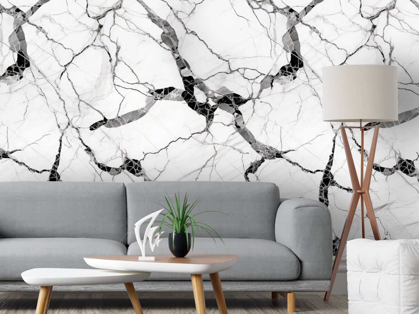 Removable Wallpaper, Marble Design White and Black Marble - Peel & Stick, Reusable, Self Adhesive, 26" Panels, Easy Install, Seamless
