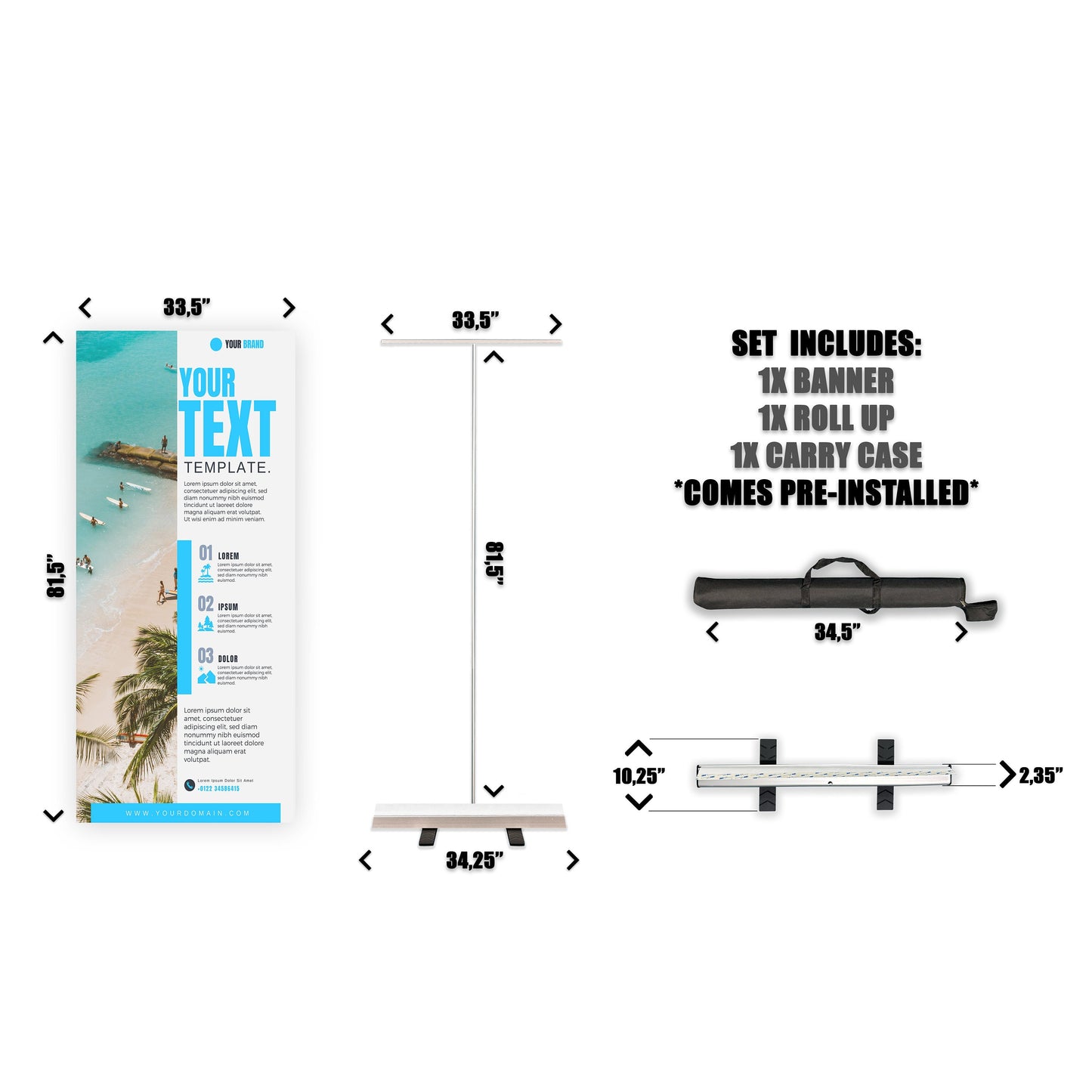 Retractable Banner Stand - P.O.P. Roll Up Banner Display - 81.5" X 33.5" - Banner Sign - Send Message For Custom Order