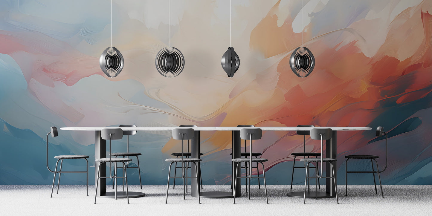 Removable Wallpaper, Custom Wall Size, Wall Decor, Orange White Peel & Stick Wall Mural, 24/48" Panel Cut, Reusable, Self Adhesive,