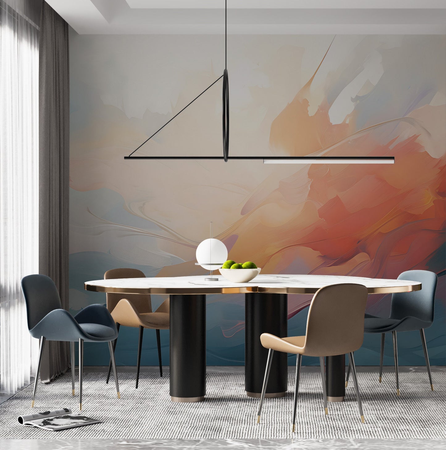 Removable Wallpaper, Custom Wall Size, Wall Decor, Orange White Peel & Stick Wall Mural, 24/48" Panel Cut, Reusable, Self Adhesive,