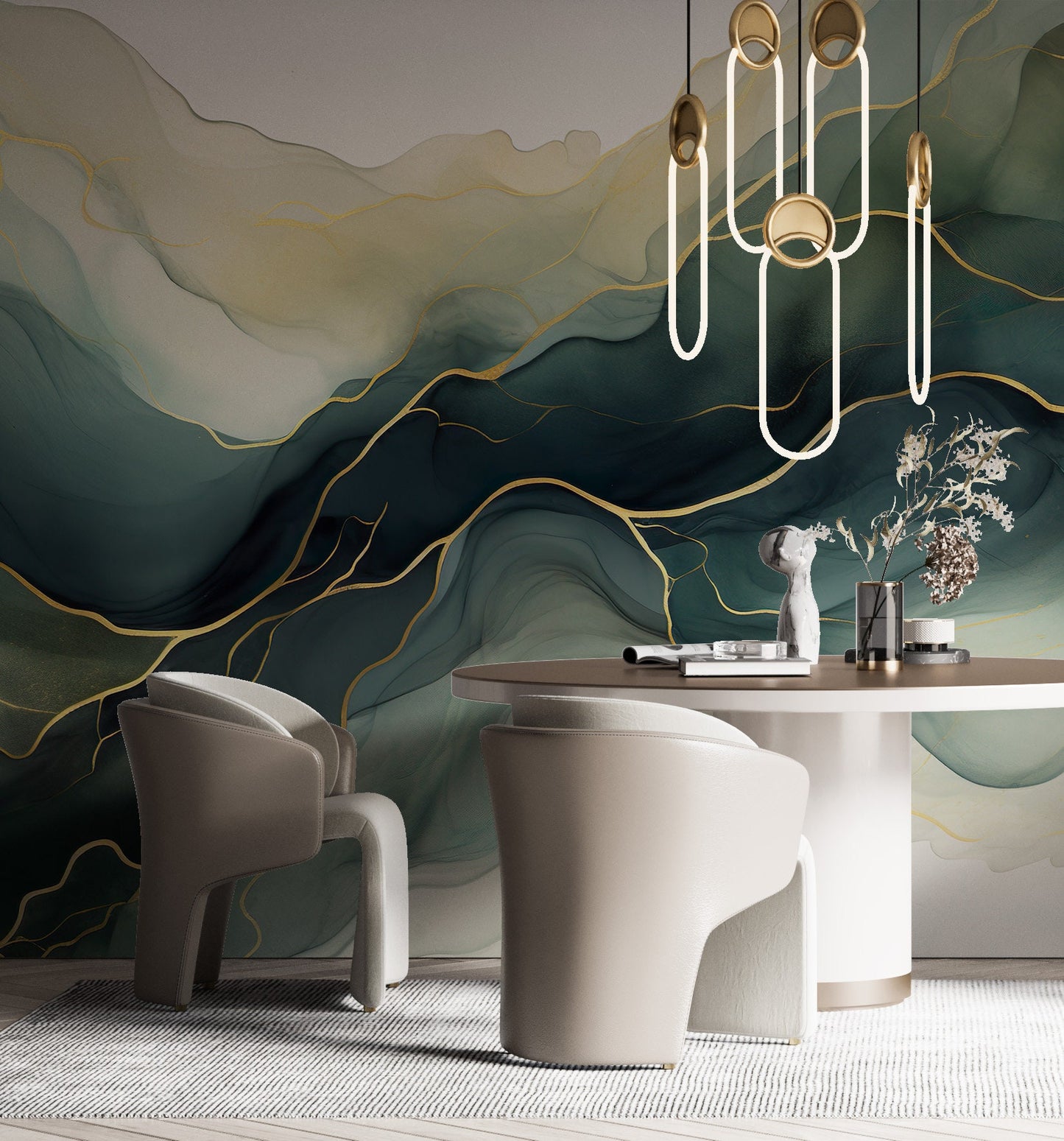Removable Wallpaper, Custom Wall Size, Wall Decor, Green Gold Peel & Stick Wall Mural, 24/48" Panel Cut, Reusable, Self Adhesive