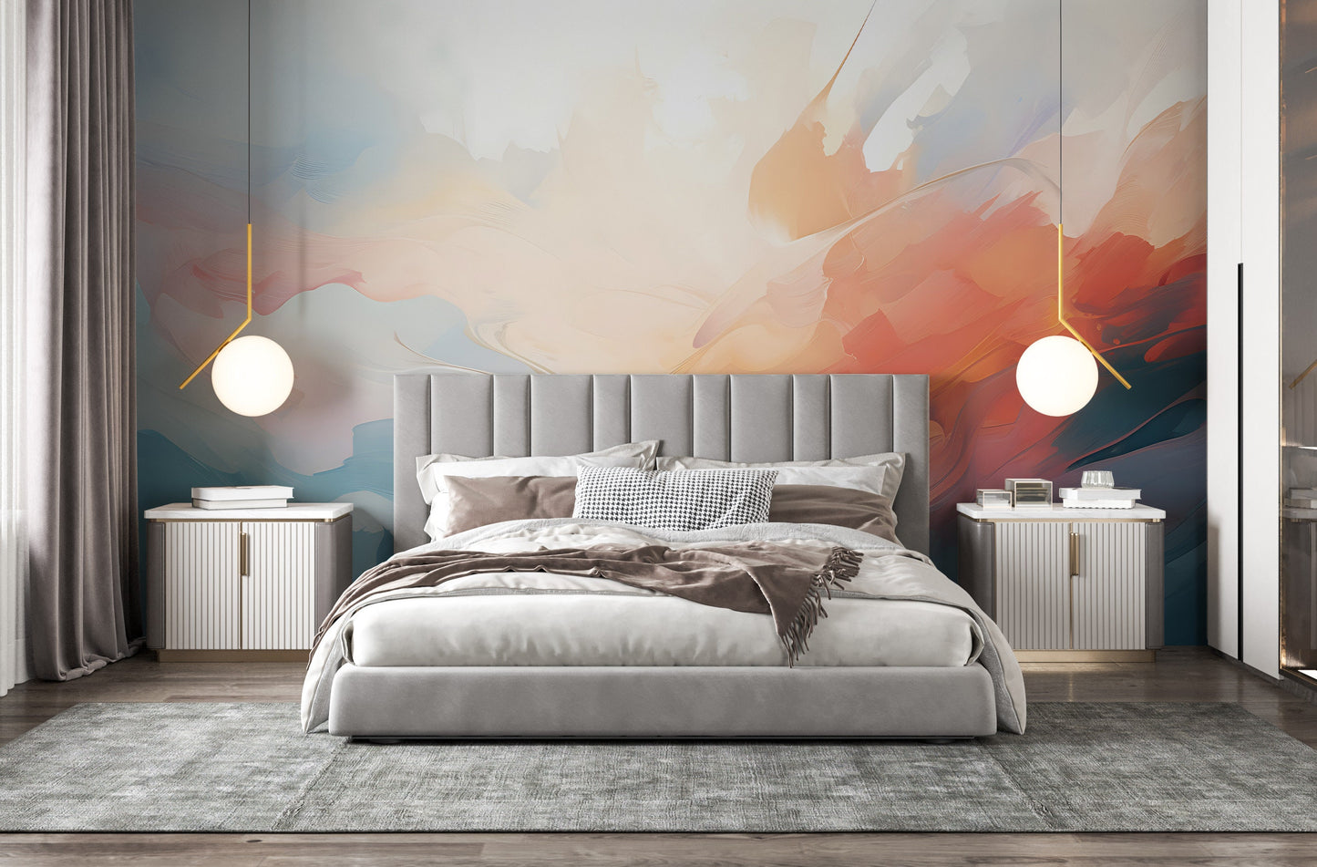 Removable Wallpaper, Custom Wall Size, Wall Decor, Orange White Peel & Stick Wall Mural, 24/48" Panel Cut, Reusable, Self Adhesive,