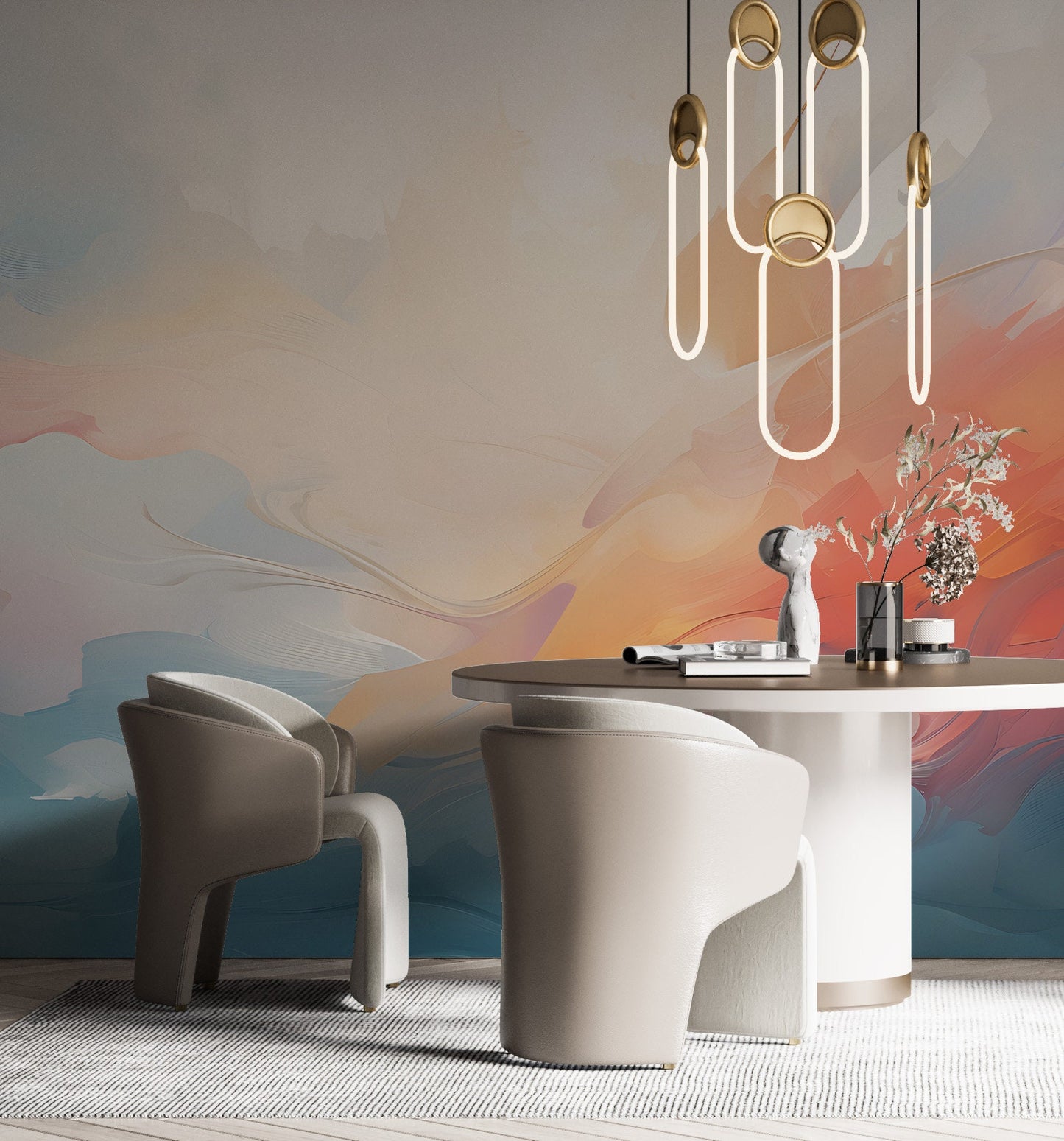Removable Wallpaper, Custom Wall Size, Wall Decor, Orange White Peel & Stick Wall Mural, 24/48" Panel Cut, Reusable, Self Adhesive,