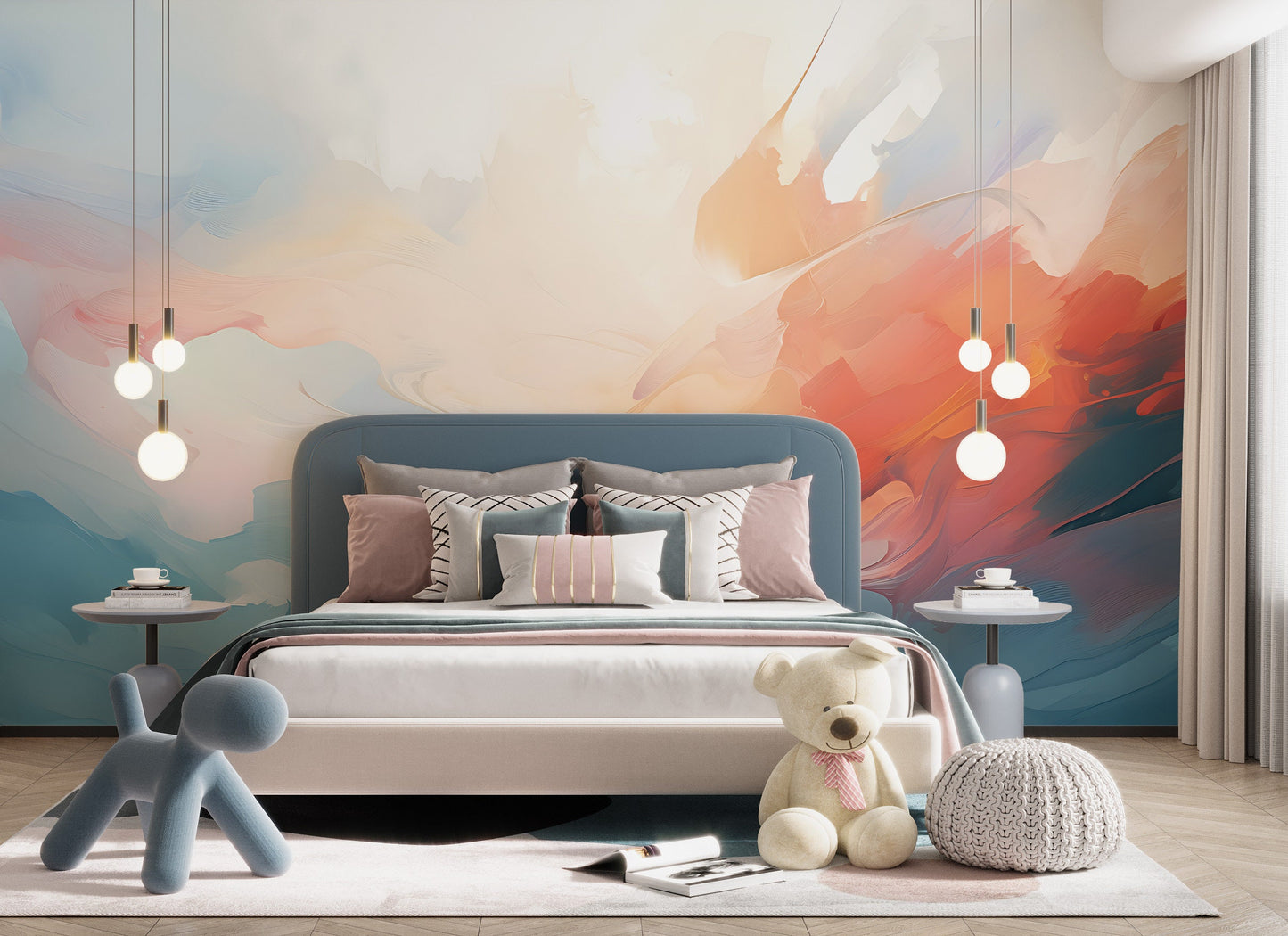 Removable Wallpaper, Custom Wall Size, Wall Decor, Orange White Peel & Stick Wall Mural, 24/48" Panel Cut, Reusable, Self Adhesive,