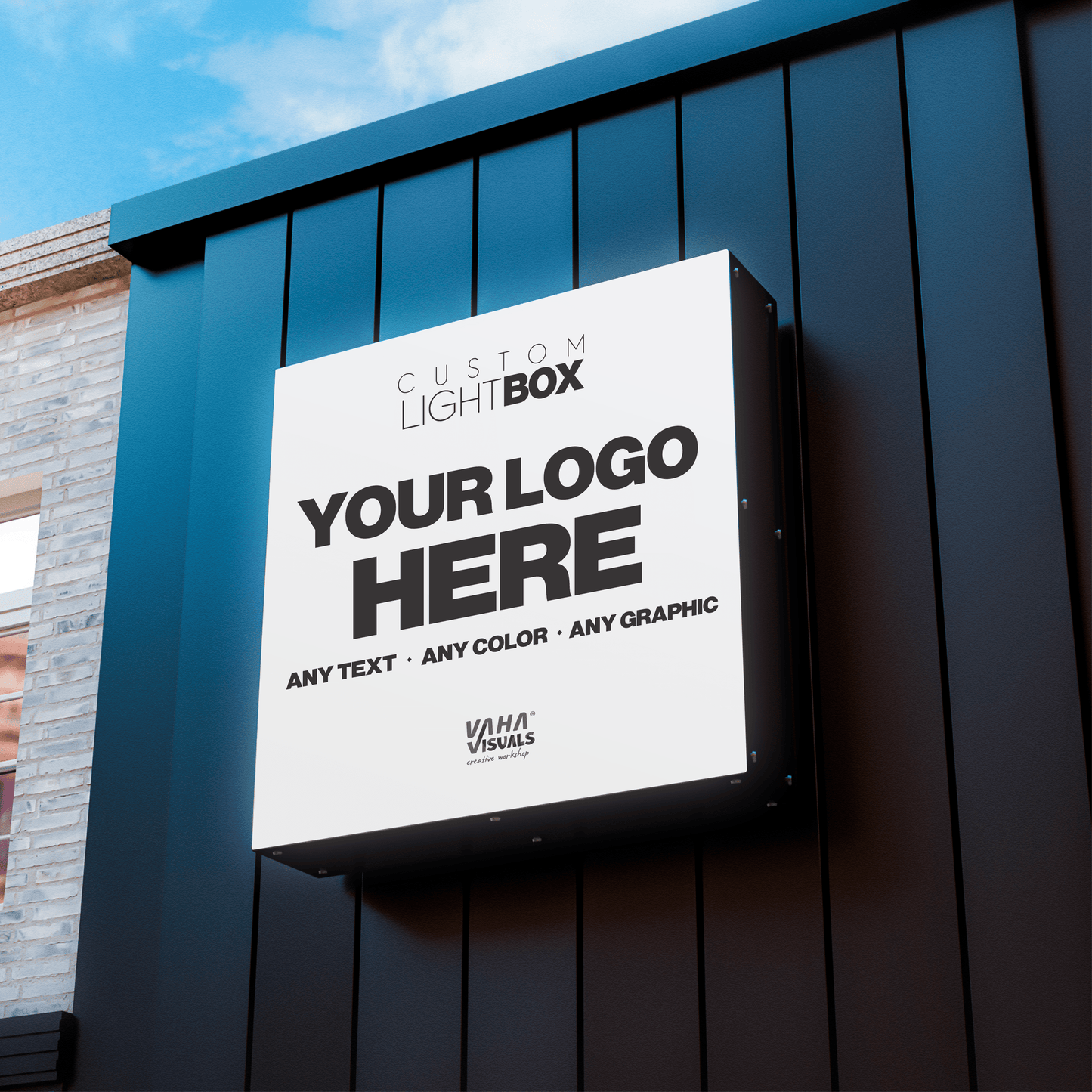 Custom Square Lightbox Sign – LED Illuminated Outdoor Logo Sign for Storefronts & Buildings - Vaha Visuals