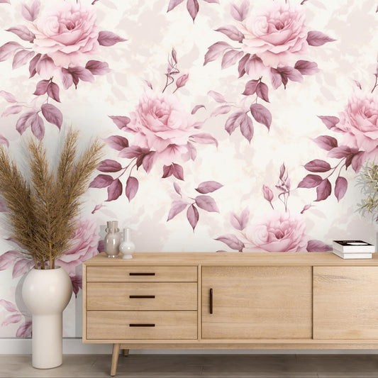Removable Wallpaper, Pink Rose - Peel & Stick, Reusable, Self Adhesive, 26 Inch Fixed Panels, Easy Install, Seamless