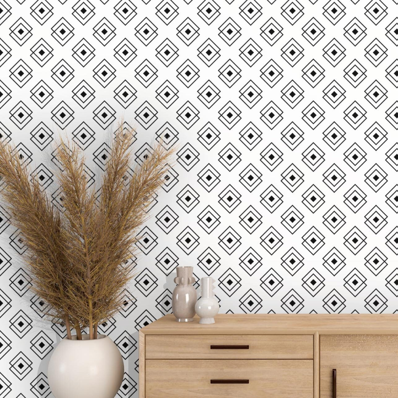 Removable Wallpaper, Black and White Squares Design - Peel & Stick, Reusable, Self Adhesive, 26 Inch Fixed Panels Easy Install, Seamless
