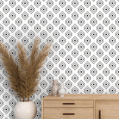 Removable Wallpaper, Black and White Squares Design - Peel & Stick, Reusable, Self Adhesive, 26 Inch Fixed Panels Easy Install, Seamless