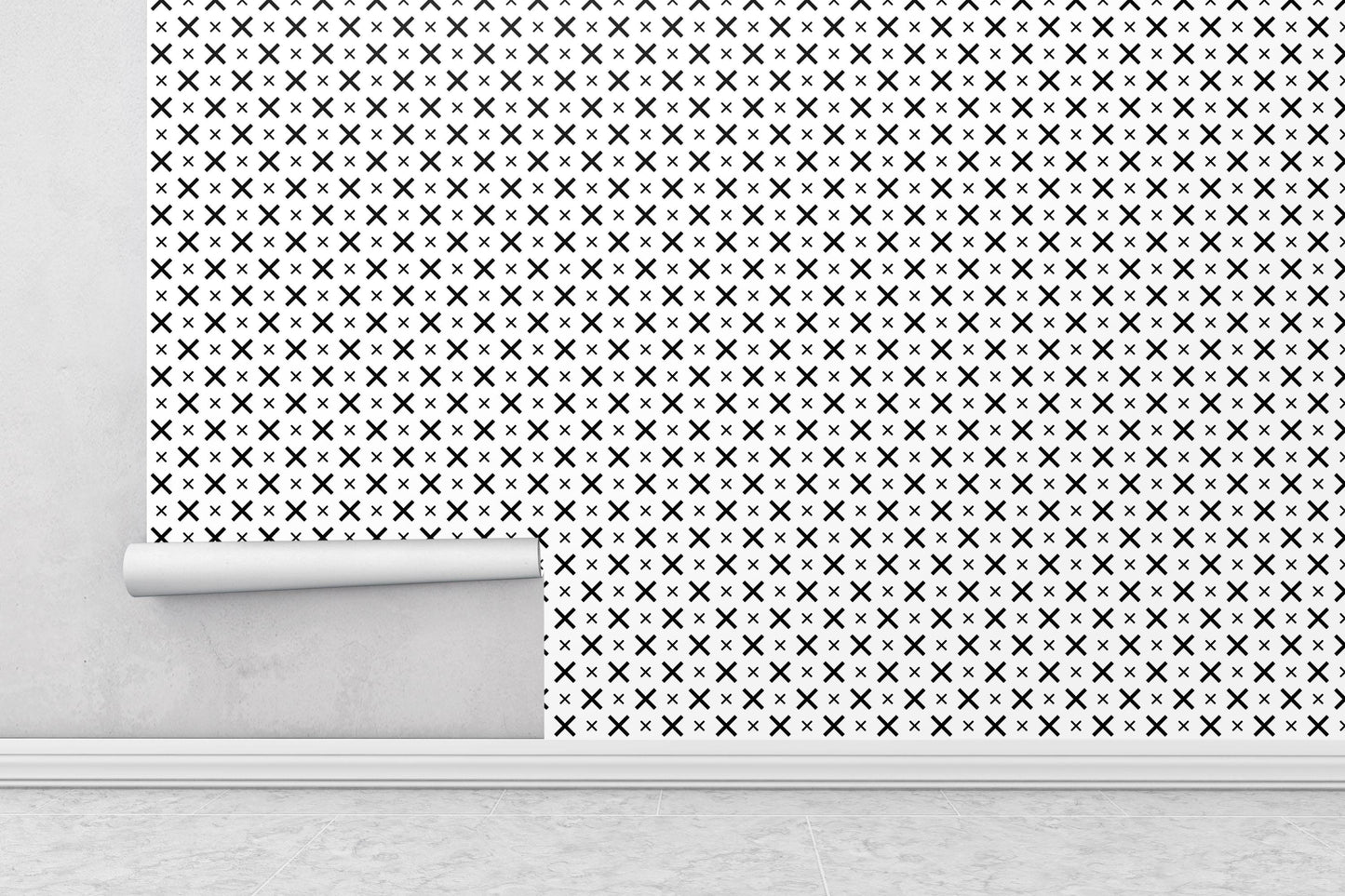 Removable Wallpaper, Black and White X Pattern - Peel & Stick, Reusable, Self Adhesive, 26 Inch Fixed Panels Easy Install, Seamless