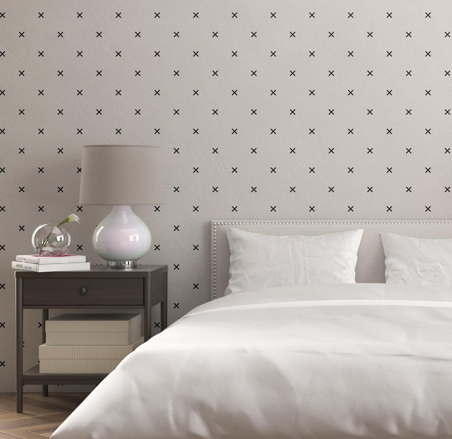 Removable Wallpaper, Black and White XX Pattern - Peel & Stick, Reusable, Self Adhesive, 26 Inch Fixed Panels Easy Install, Seamless