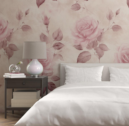 Removable Wallpaper, Pink Roses - Peel & Stick, Reusable, Self Adhesive, 26 Inch Fixed Panels, Easy Install, Seamless