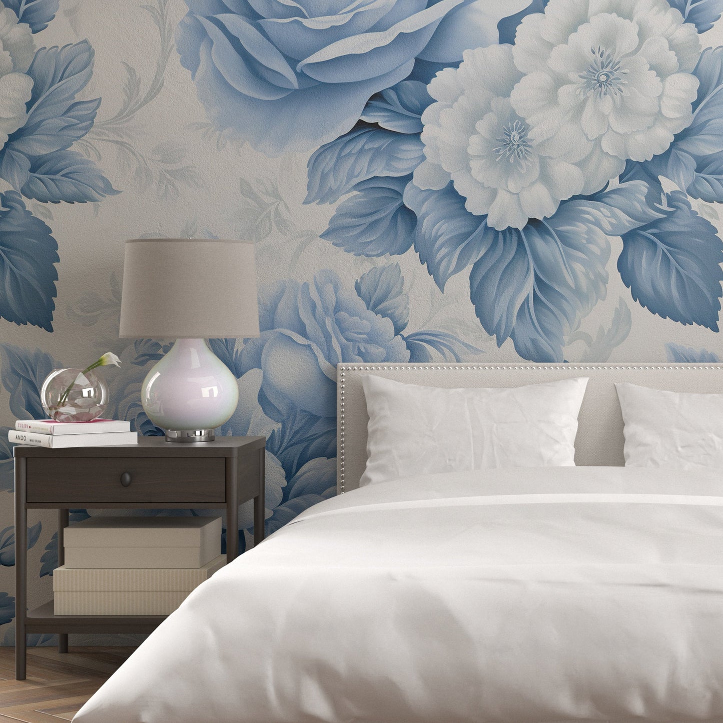 Removable Wallpaper, Blue Cute Floral - Peel & Stick, Reusable, Self Adhesive, 26" Panels, Easy Install, Seamless