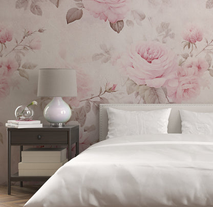 Removable Wallpaper, Floral Pink Beautiful Flower Design - Peel & Stick, Reusable, Self Adhesive, 26" Panels, Easy Install, Seamless
