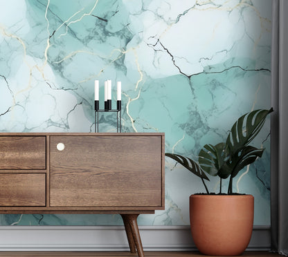 Removable Wallpaper, Sea Green Beautiful Marble - Peel & Stick, Reusable, Self Adhesive, 26" Panels, Easy Install, Seamless