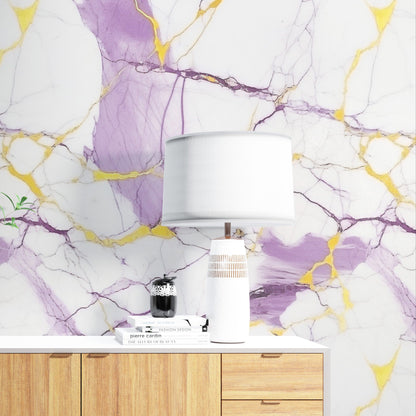 Removable Wallpaper, Purple and White Marble - Peel & Stick, Reusable, Self Adhesive, 26" Panels, Easy Install, Seamless