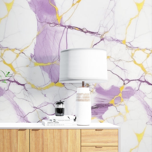 Removable Wallpaper, Purple and White Marble - Peel & Stick, Reusable, Self Adhesive, 26" Panels, Easy Install, Seamless