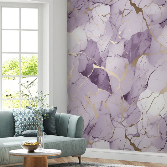 Removable Wallpaper, Purple and Gold Marble - Peel & Stick, Reusable, Self Adhesive, 26" Panels, Easy Install, Seamless