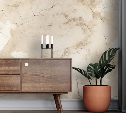 Removable Wallpaper, Marble Design Cream and Black Marble - Peel & Stick, Reusable, Self Adhesive, 26" Panels, Easy Install, Seamless