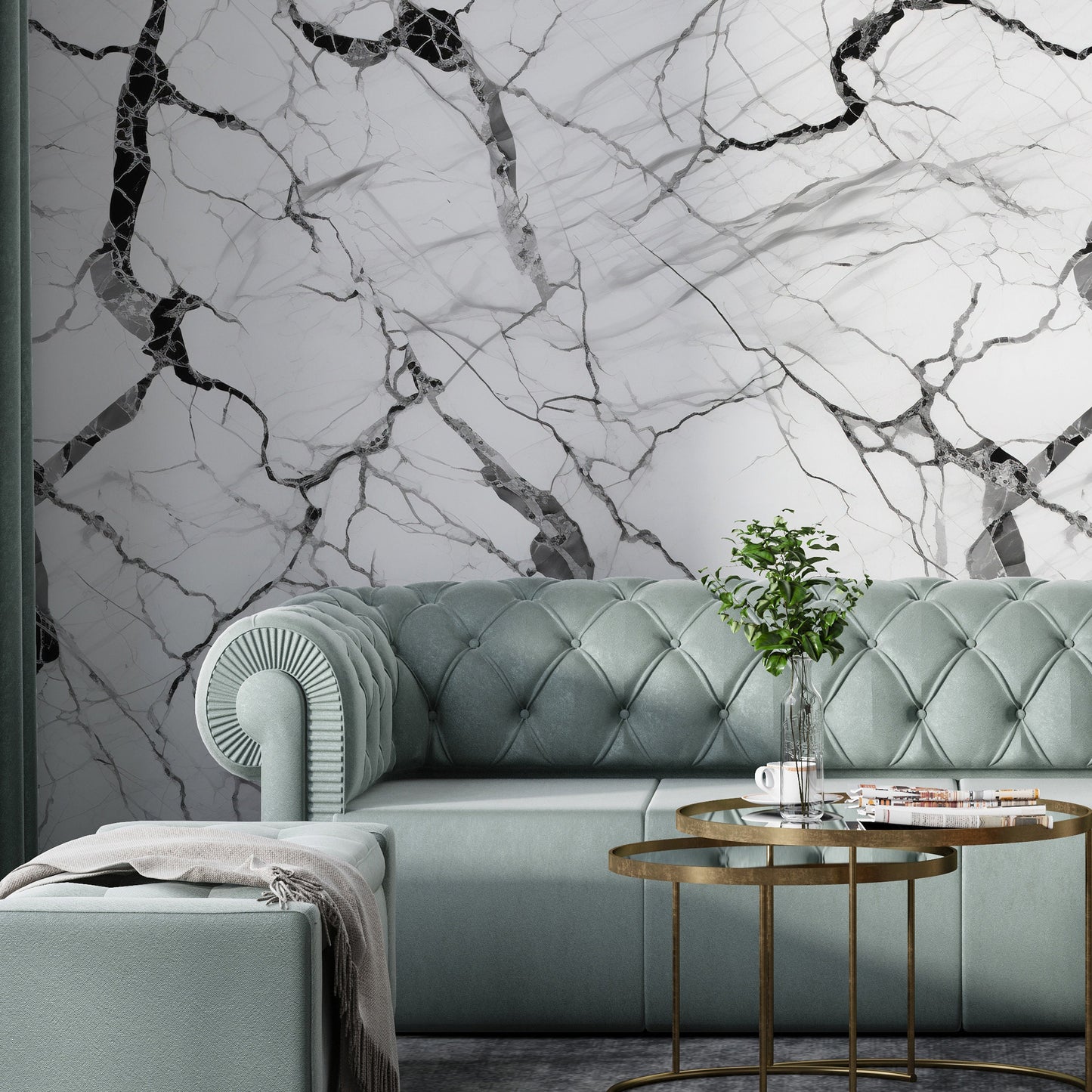 Removable Wallpaper, Marble Design White and Black Marble - Peel & Stick, Reusable, Self Adhesive, 26" Panels, Easy Install, Seamless